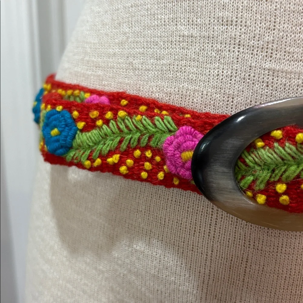 Annie O red wool embroidered floral belt